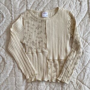 Zara Cream Ribbed Long Sleeve Tee